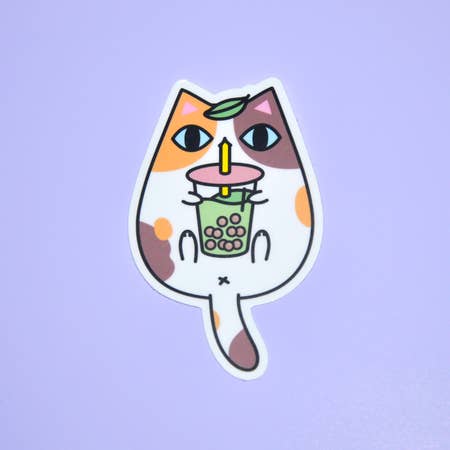 Calico Cat and Bubble Tea | Vinyl Sticker