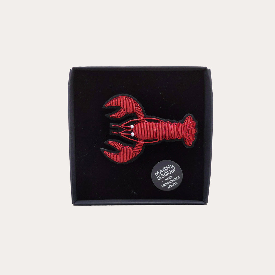 Orange Lobster Hand-Embroidered Pin