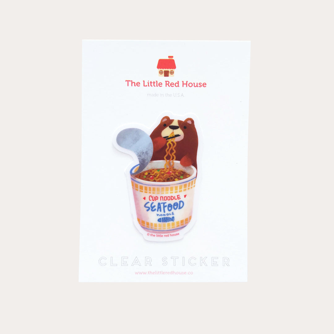 Bear Eating Cup Noodle | Vinyl Sticker