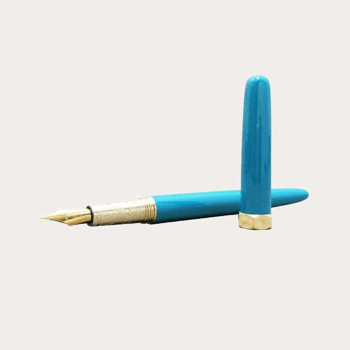 Printmaker's Teal Brush Fountain Pen | Gold-Plated Fine Nib