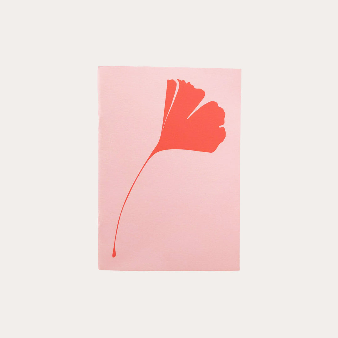 Red on Pink Ginkgo Pop Dot Grid Notebook