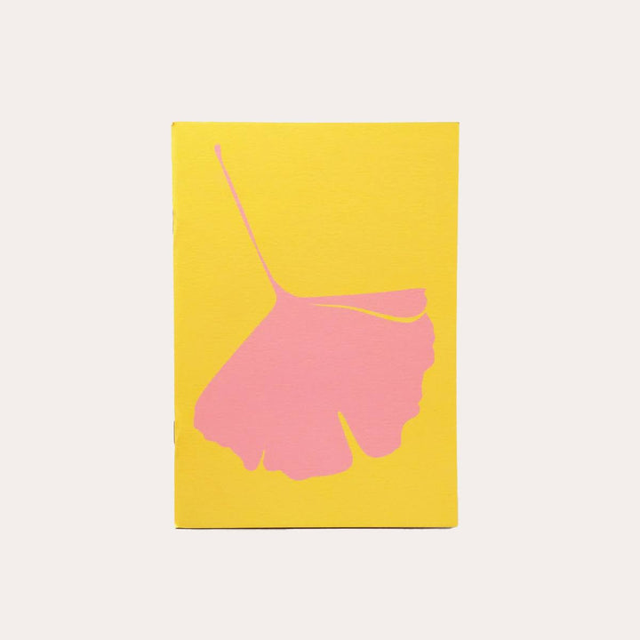 Pink on Yellow Ginkgo Pop Dot Grid Notebook