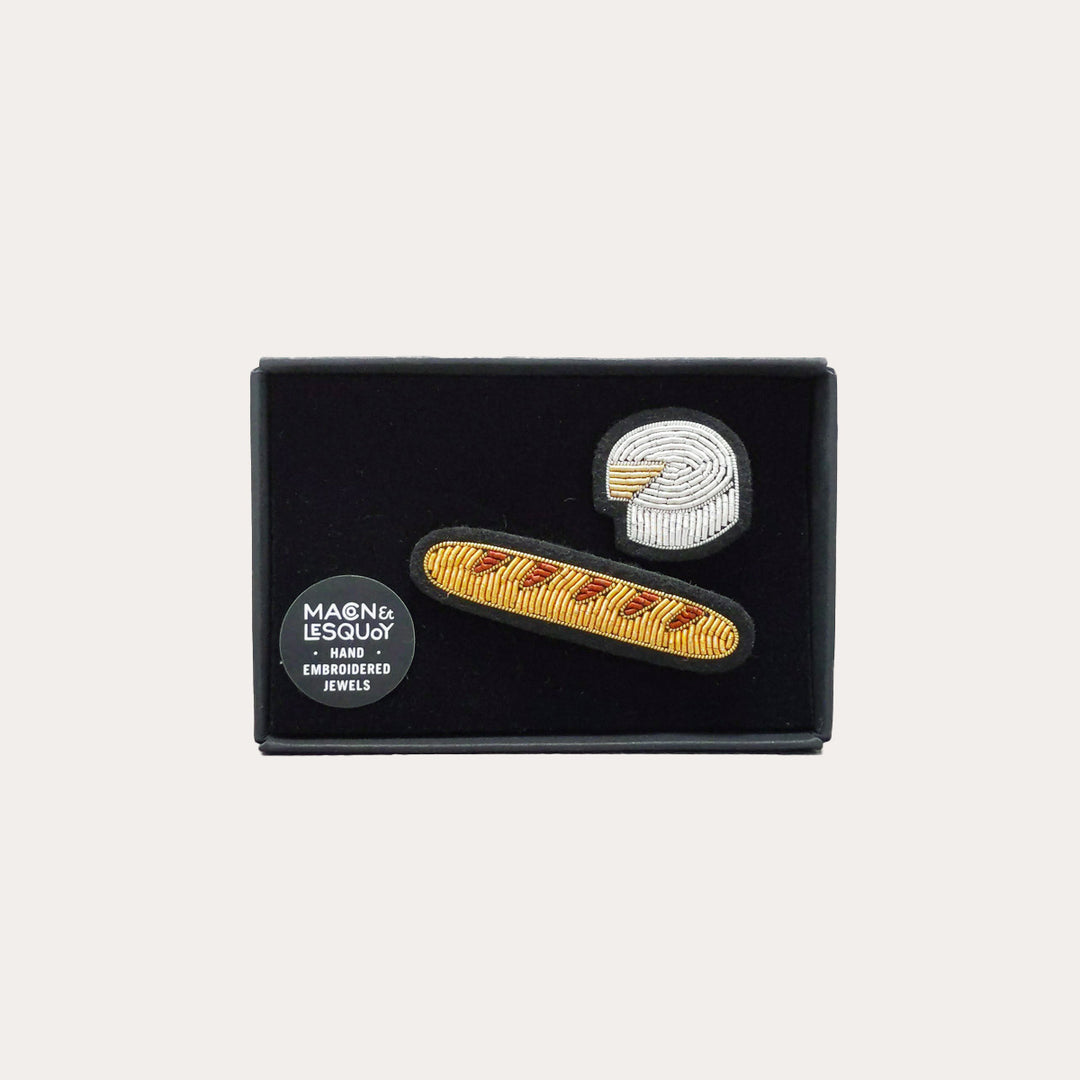 Baguette and Camembert Hand-Embroidered Pin