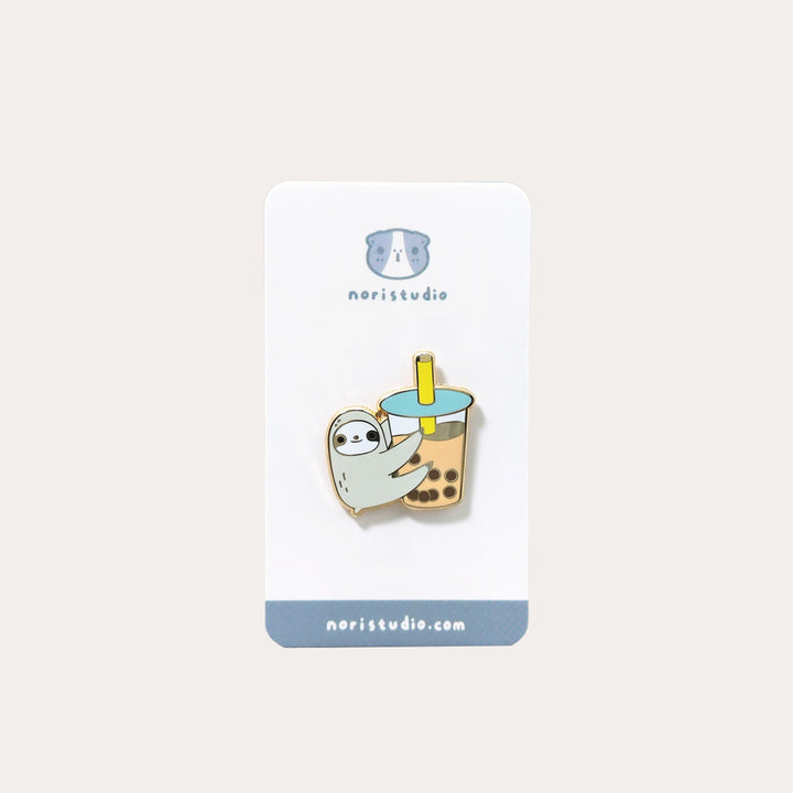 Sloth Loves Bubble Tea Enamel Pin