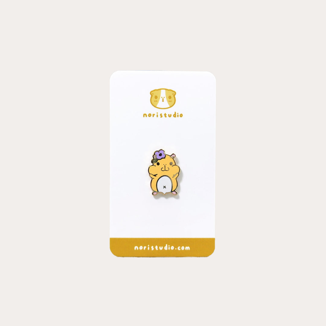 Yellow Hamster with Flower Enamel Pin