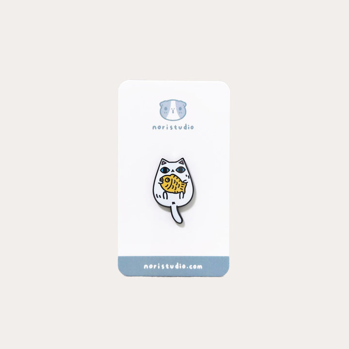 White Taiyaki Cat Enamel Pin