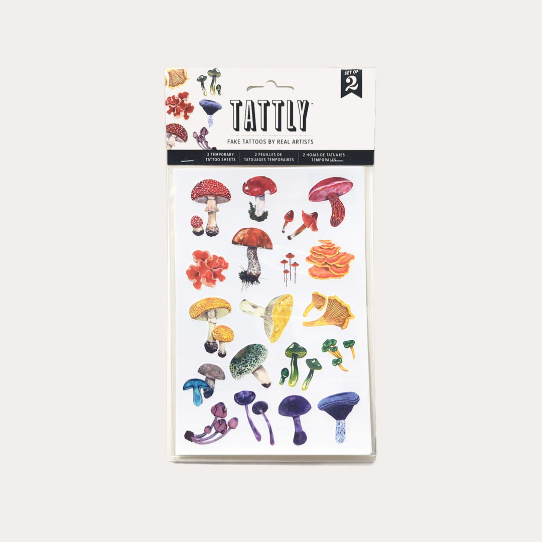 Colorful Mushrooms | Temporary Tattoo Sheet | Set of 2