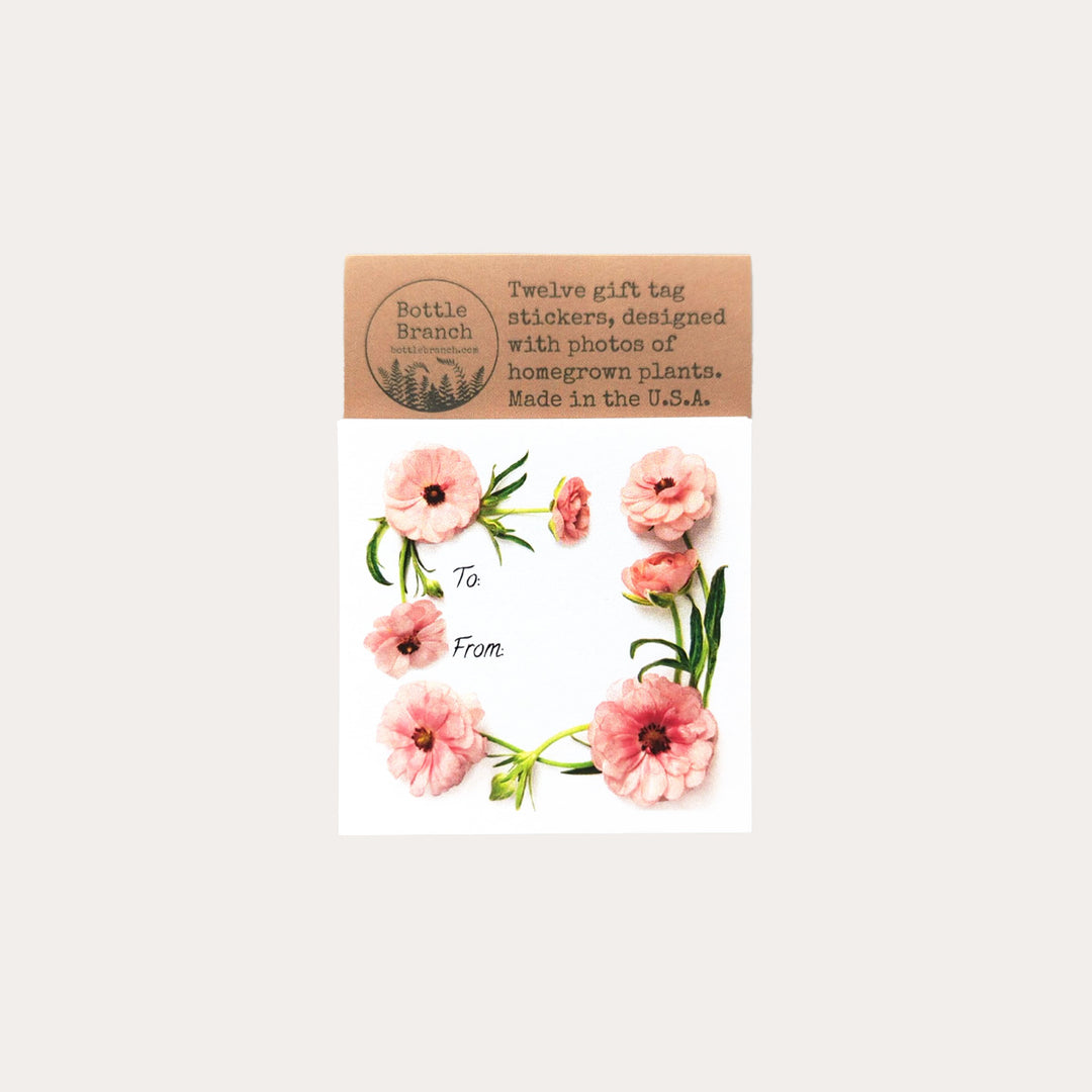 Pink Flowers | 12 Sticky Gift Tags