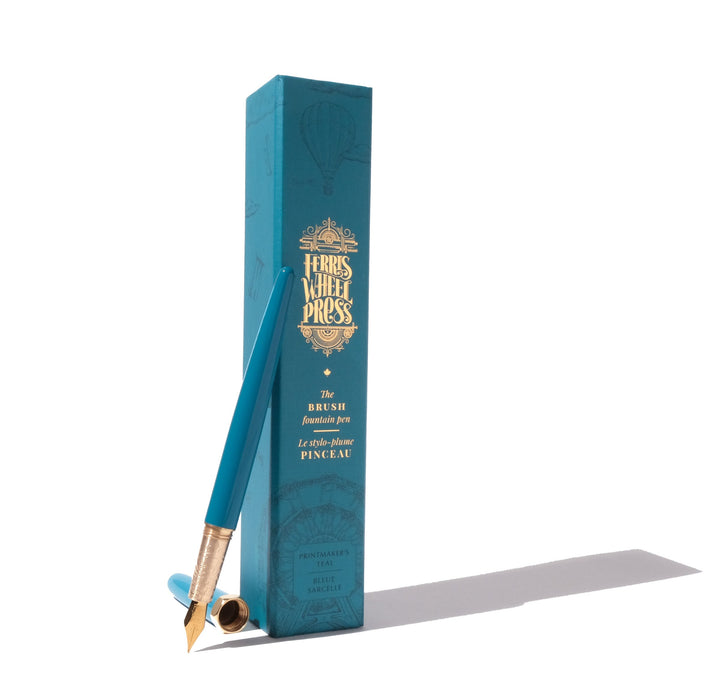 Printmaker's Teal Brush Fountain Pen | Gold-Plated Fine Nib