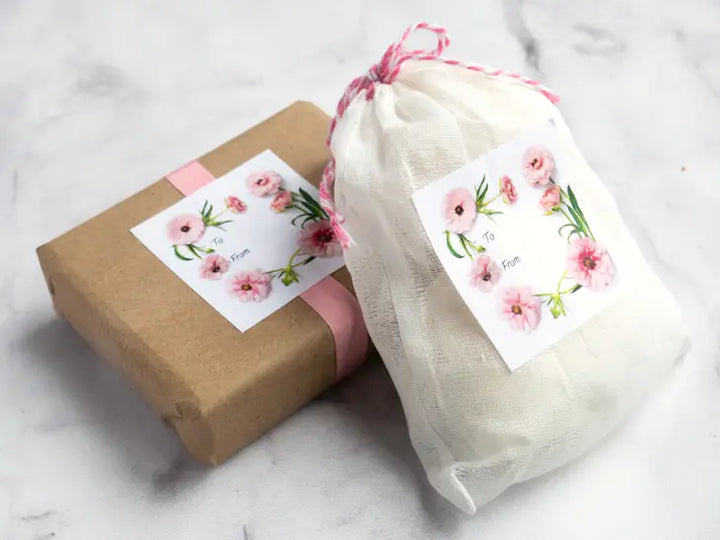 Pink Flowers | 12 Sticky Gift Tags