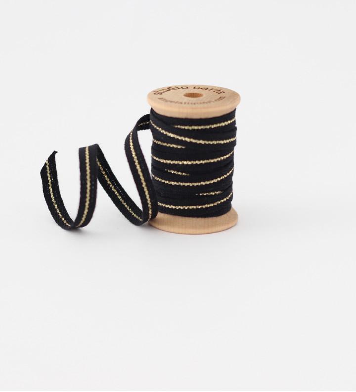 Metallic Line Wood Spool 1/4" Ribbon | Black with Gold Line